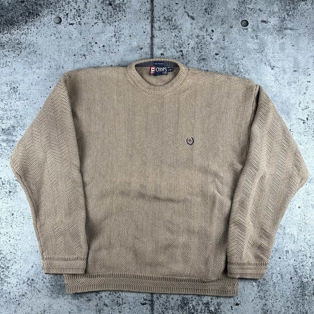 Chaps Ralph Lauren‎ Sweater - Men's Large - Cream Hand Framed Crest Pullover